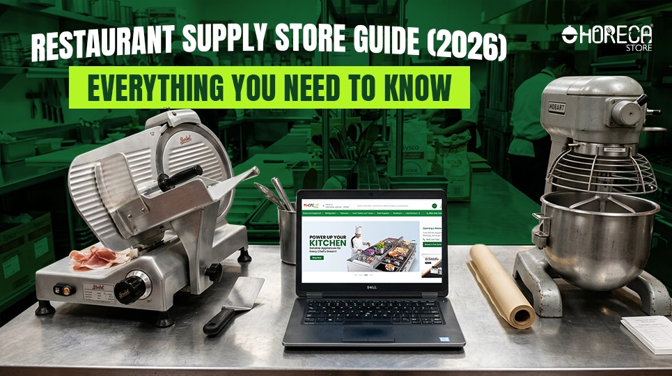 Restaurant supply store guide 2026 with commercial kitchen equipment slicer mixer and online store setup
