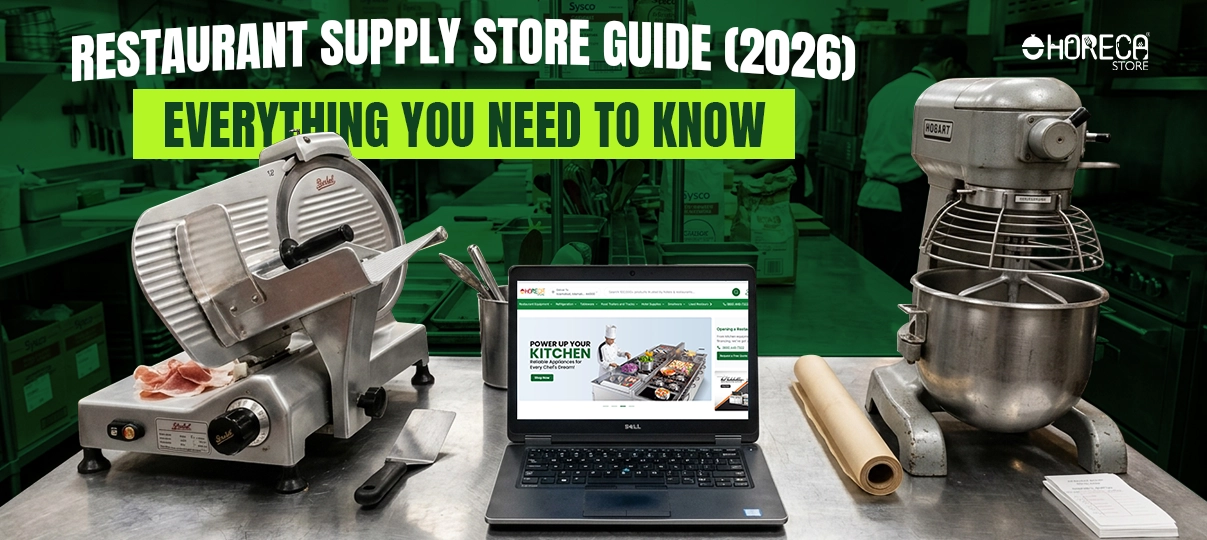 Restaurant supply store guide 2026 with commercial kitchen equipment slicer mixer and online store setup
