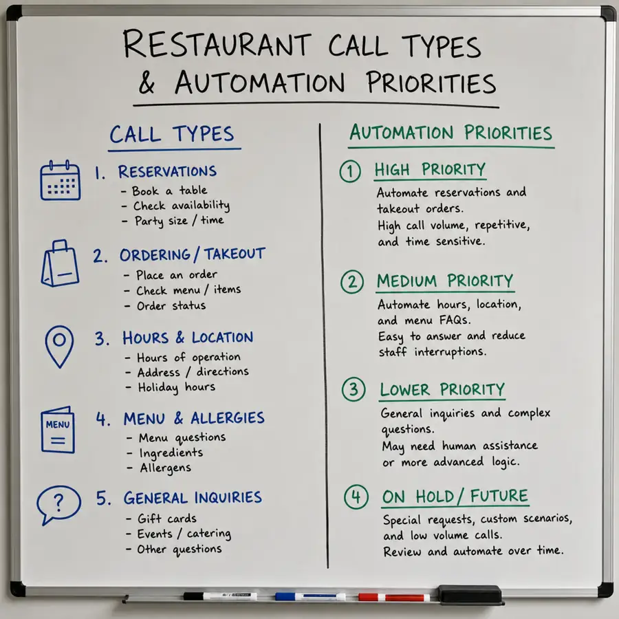Restaurant chatbot and phone automation flow for reservations and guest service