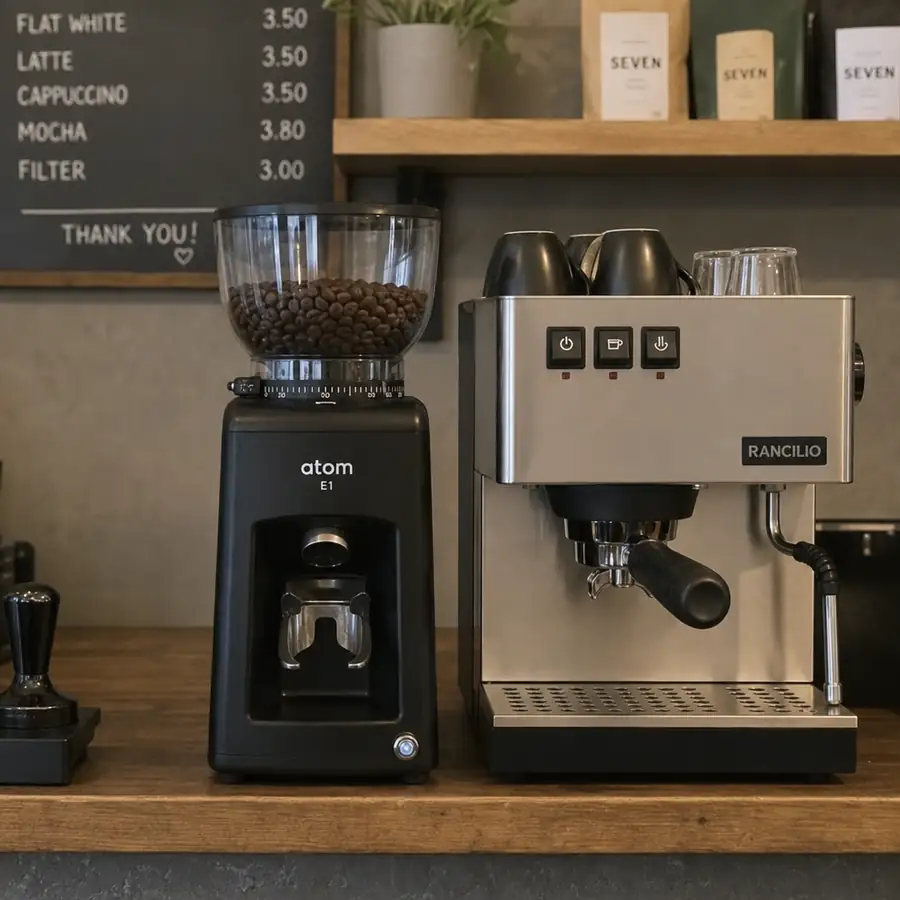 White Atom E1 Prima espresso coffee grinder for cafe and restaurant coffee stations