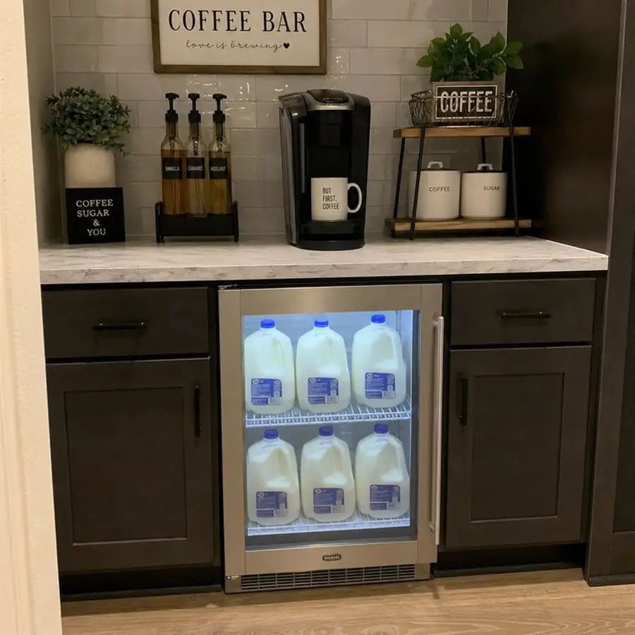 Cafe cold beverage station with ice machine, blender, and iced drink prep tools