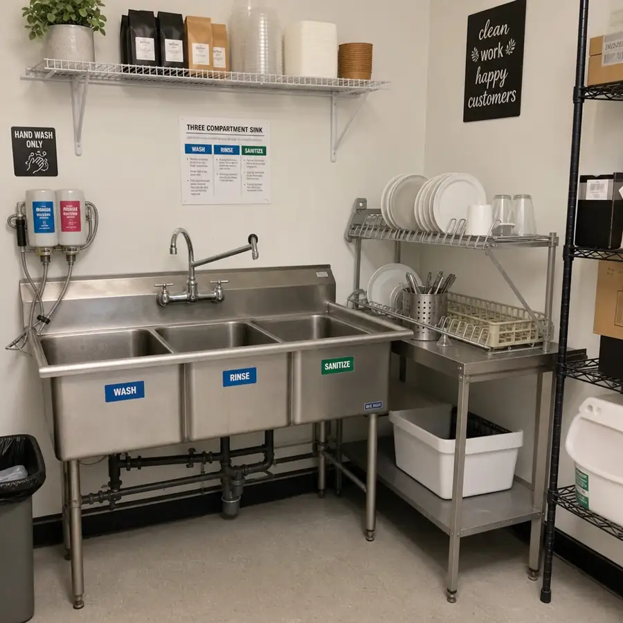 Small cafe kitchen equipment for light food service and prep