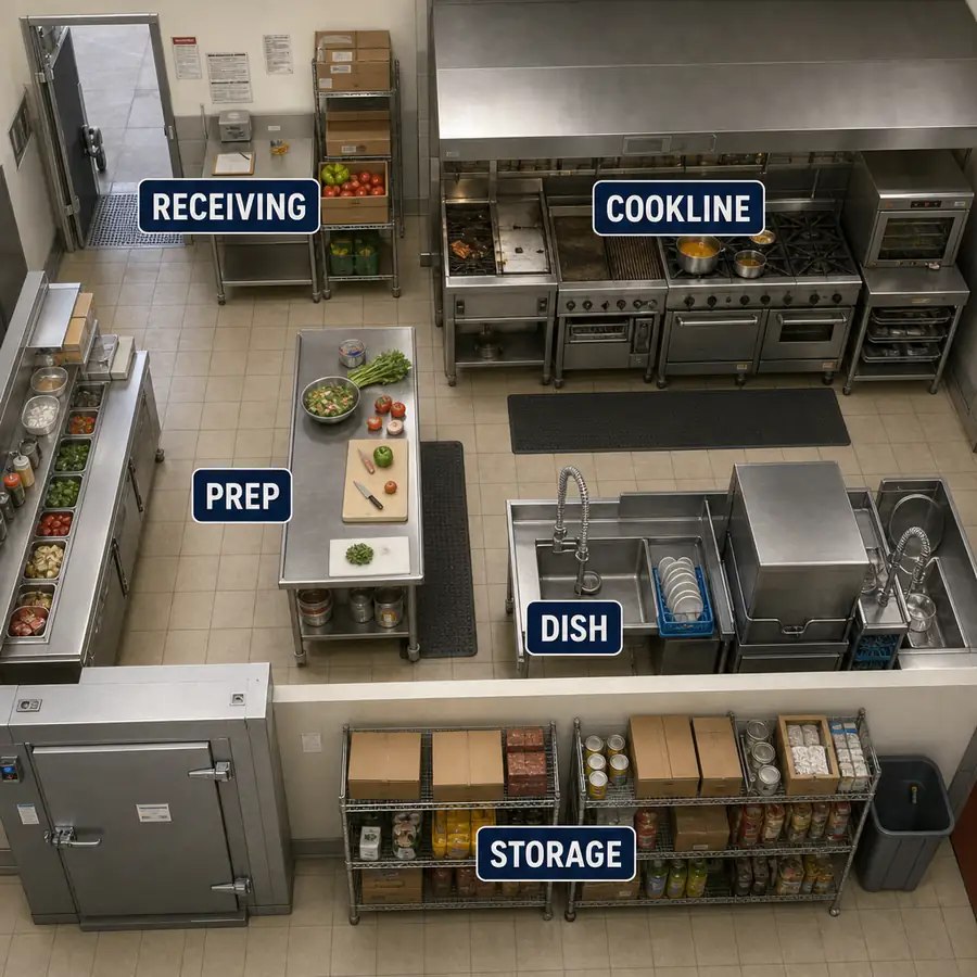 Cookline equipment including range, fryer, griddle, and commercial ovens
