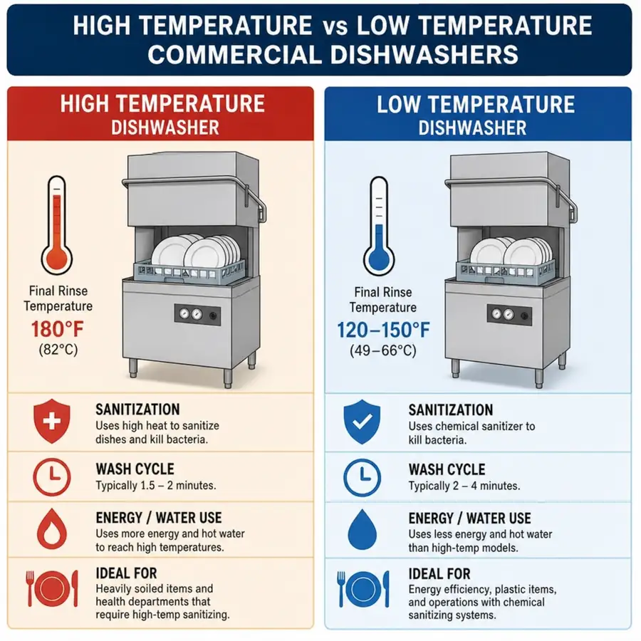 Comparison of high-temperature and low-temperature commercial dishwasher sanitation methods