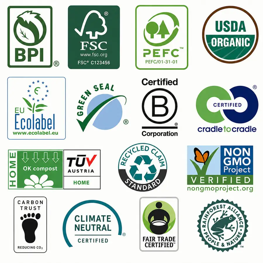 Certified compostable and PFAS-free disposable food packaging with safety labels