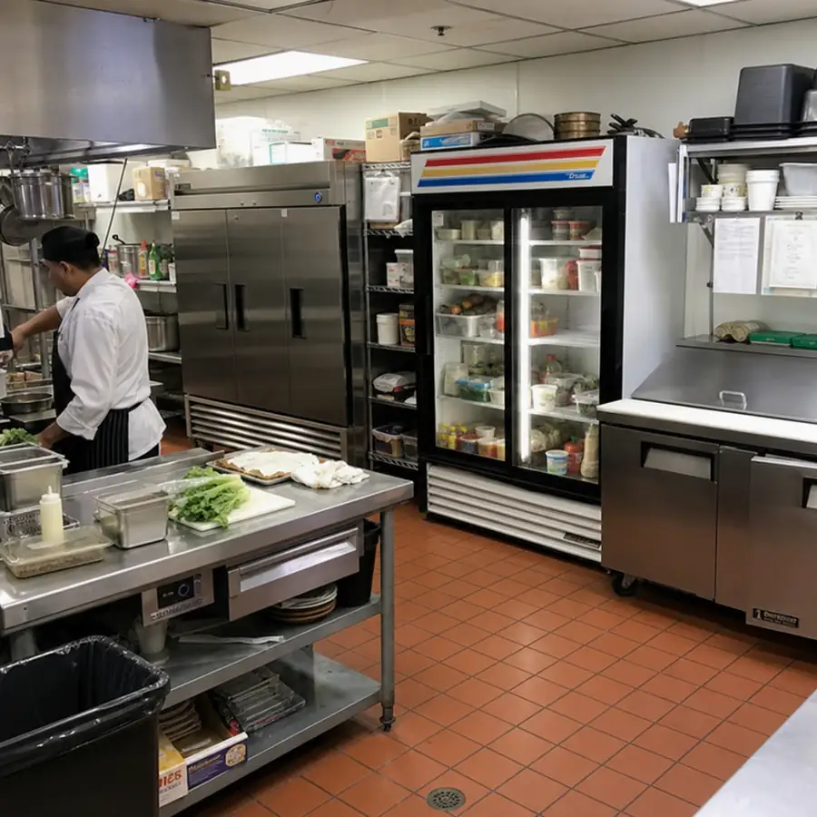 Bar refrigeration unit storing chilled beverages behind a commercial bar