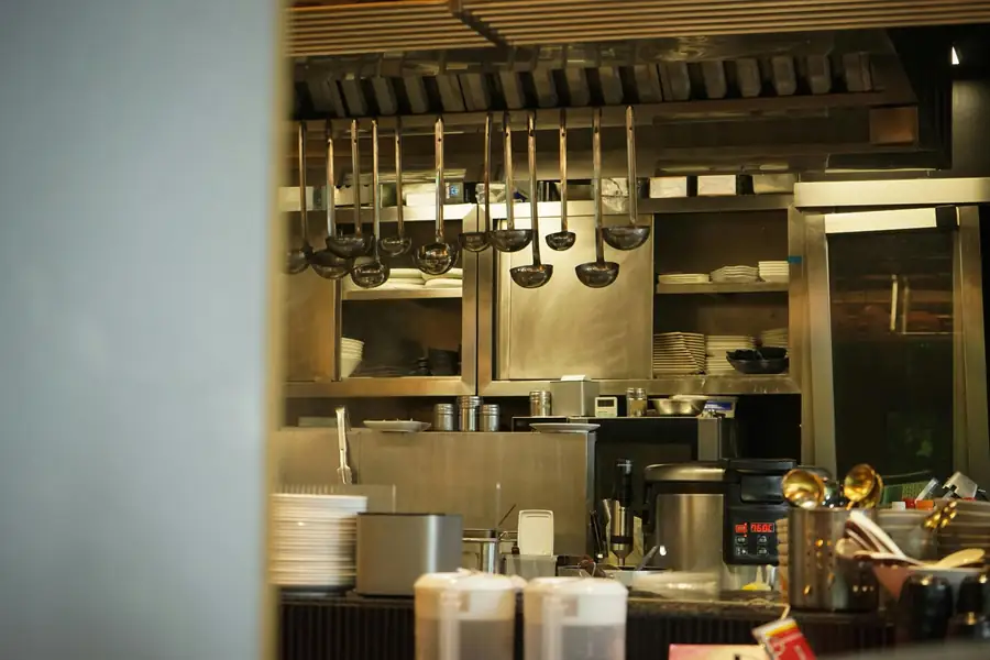 Commercial cooking equipment line with ranges ovens grills and fryers