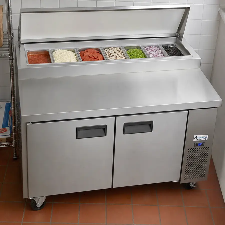 Commercial kitchen cold storage with reach-in refrigerators and walk-in cooler systems