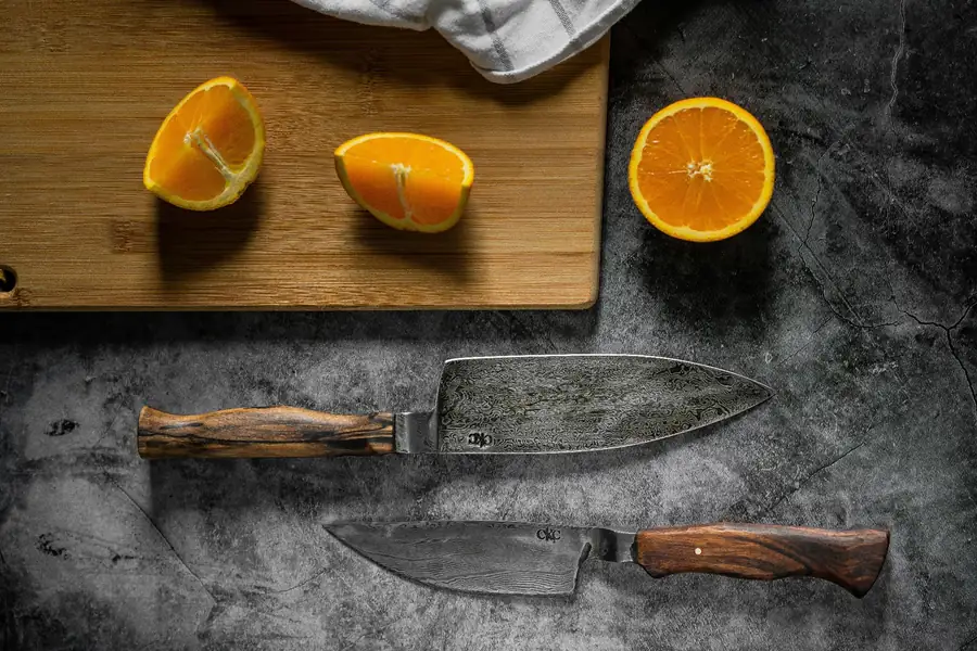 Chef knife, paring knife, and serrated knife set for commercial kitchen use