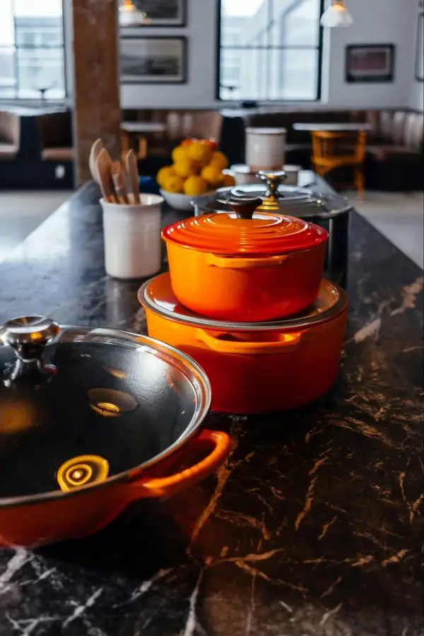 Commercial pots, pans, and bakeware for restaurant cooking stations
