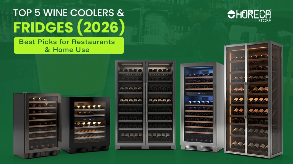Top 5 wine coolers and fridges for 2026 featuring commercial wine refrigerators, dual-zone wine coolers, and glass door wine storage units for restaurants, bars, and home use.