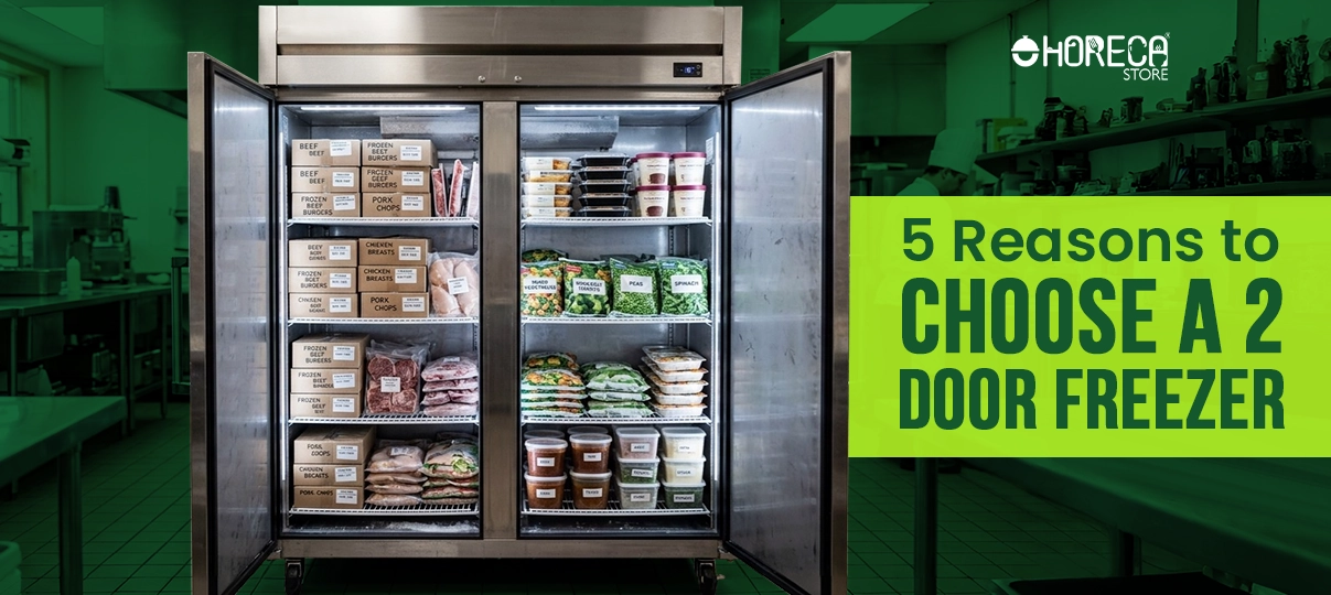 5 reasons to choose a 2 door commercial freezer with organized food storage in restaurant kitchen