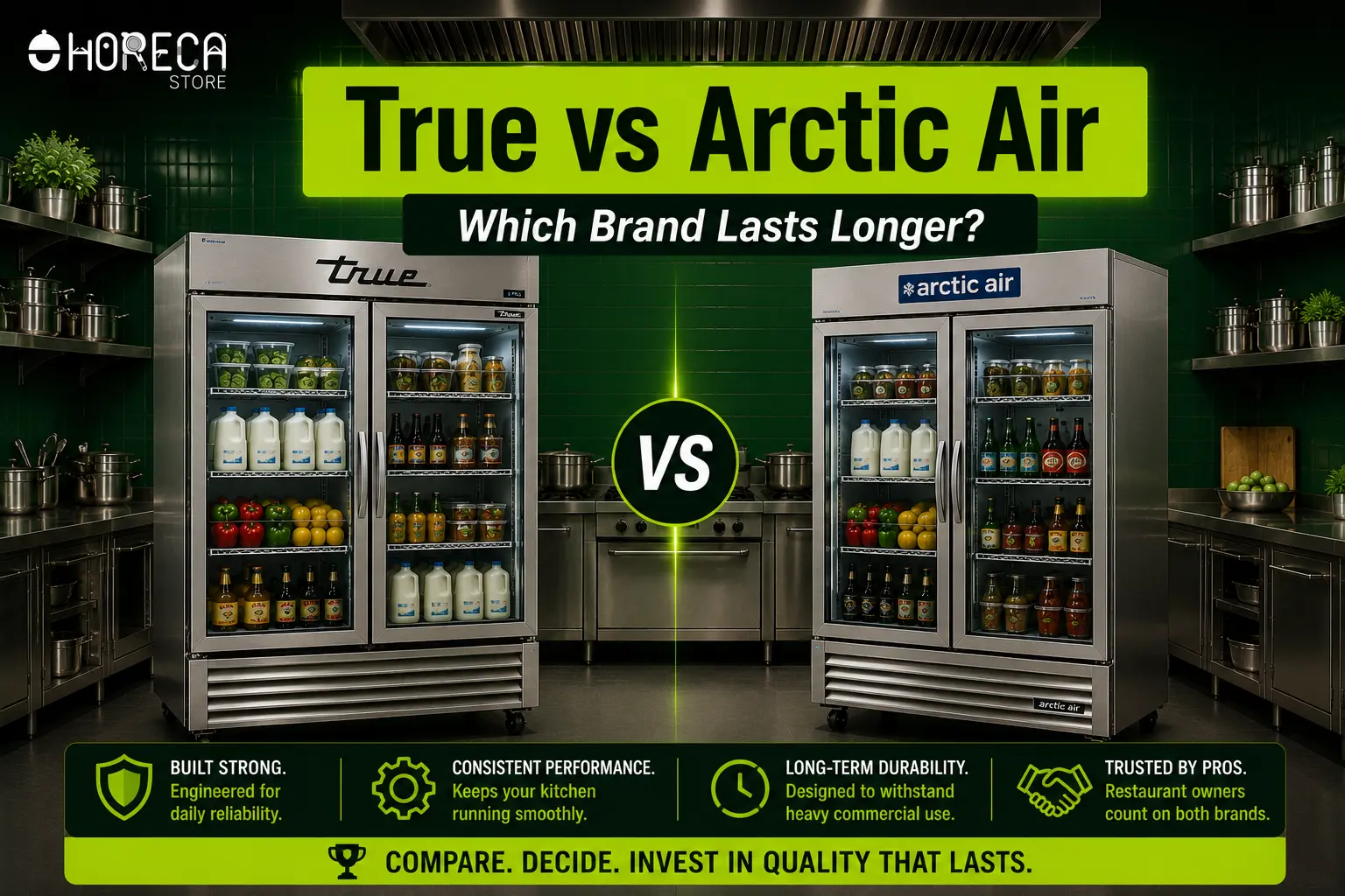 Compare True vs Arctic Air commercial refrigerators for durability, cooling performance, efficiency, and long-term value.