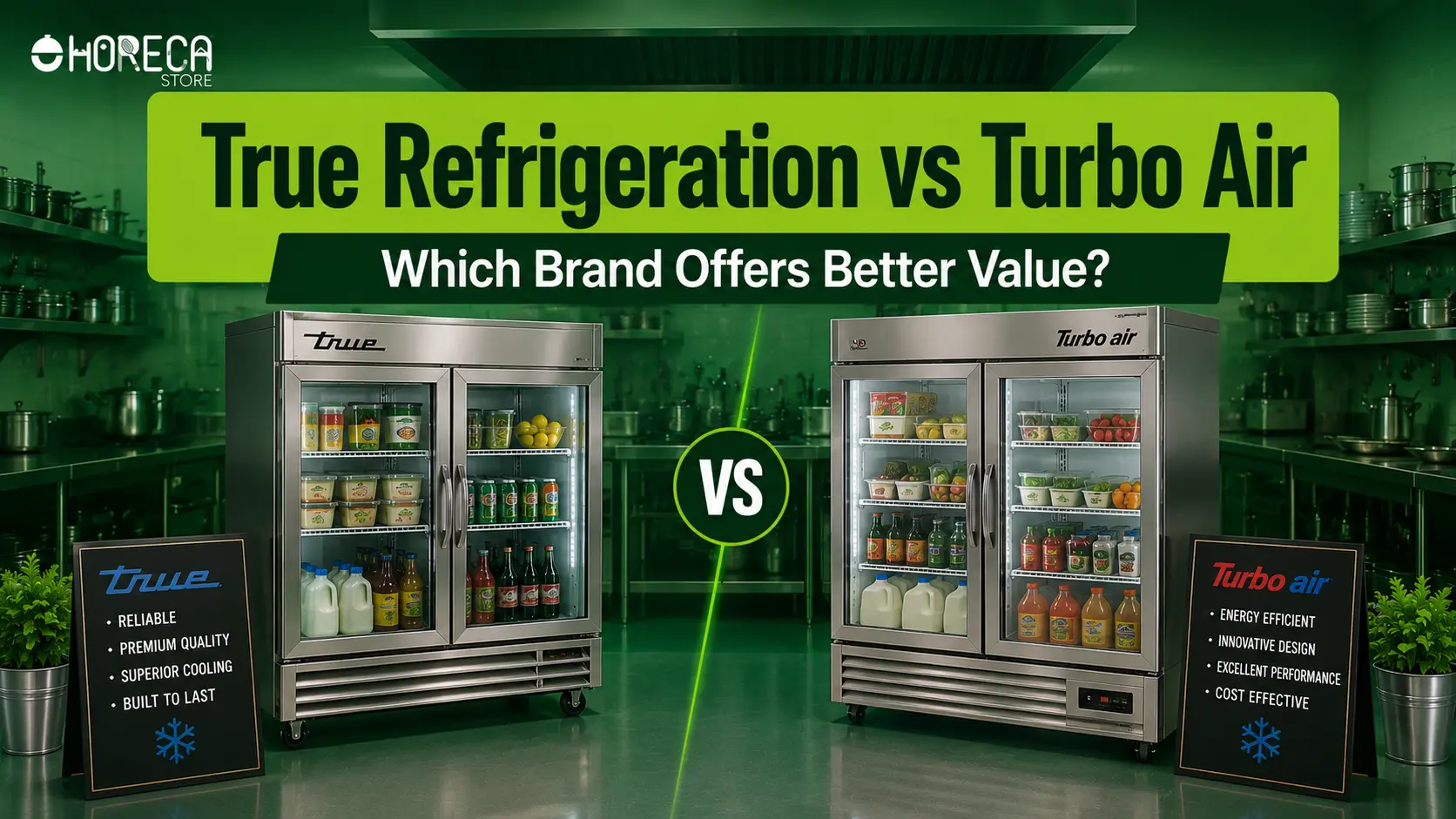 Comparison of True Refrigeration and Turbo Air commercial glass door refrigerators, showcasing features, performance, and value for restaurant and foodservice businesses.