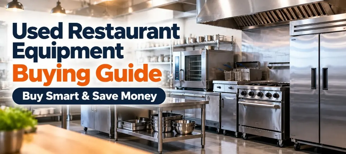 Commercial kitchen with reach-in refrigerators, a gas range, fryer, convection oven, and prep table under a hood
