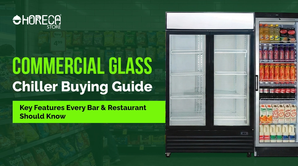 Commercial glass door chiller used for displaying cold drinks and packaged beverages in a retail setting