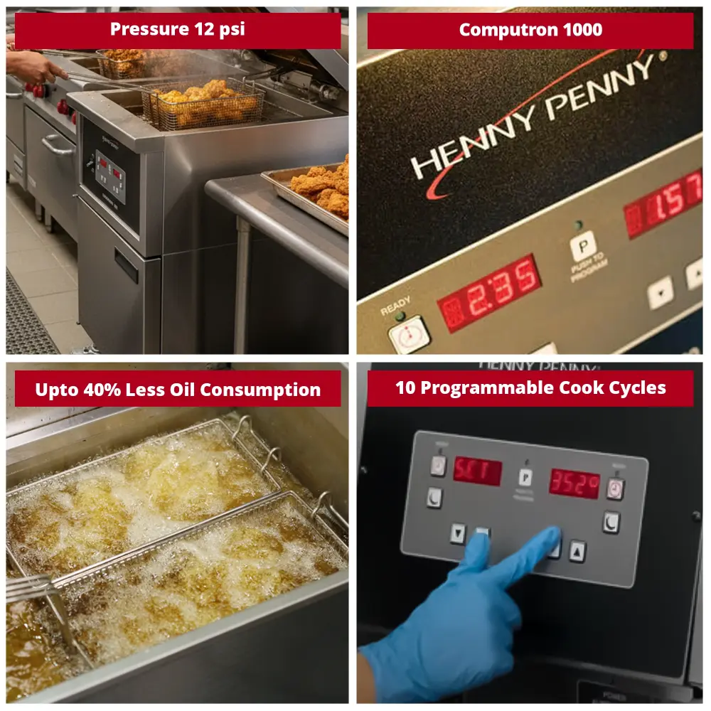 Henny Penny PFE500.01 20" 4-Head Electric Pressure Fryer, 48 lb Vat, Computron 1000 Controls, 208V, 1 Phase