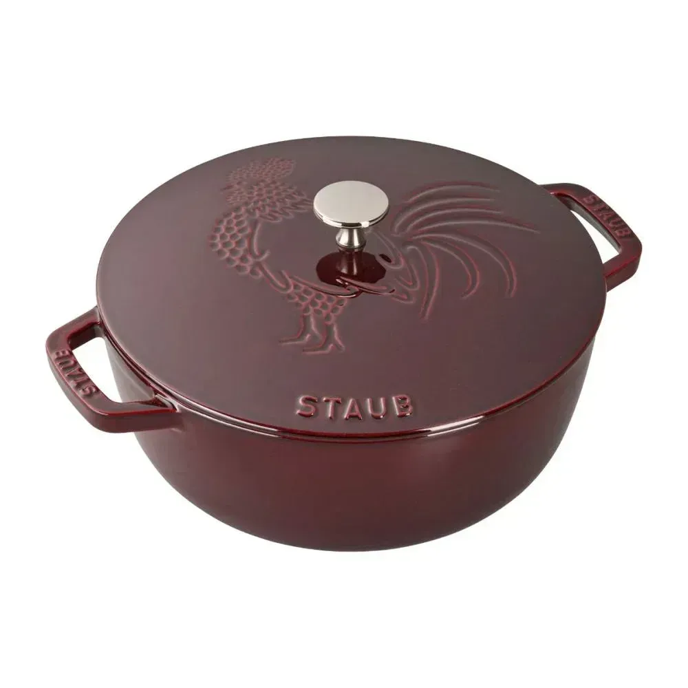 Staub 1003233 3.75-qt Enameled Cast Iron Cocotte with Rooster Domed Lid, Grenadine