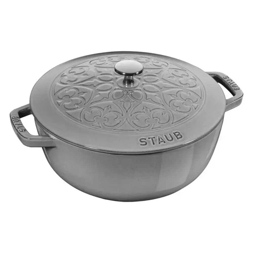 Staub 1003840 3.75-qt Cast Iron Essential Cocotte with Domed Lilly Lid, Graphite Grey