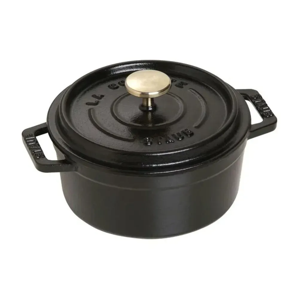 Staub 1004041 0.5-qt Cast Iron Round Dutch Oven with Lid, Black