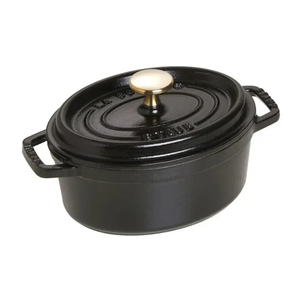 Staub 1004061 1-qt Cast Iron Oval Dutch Oven with Lid, Black