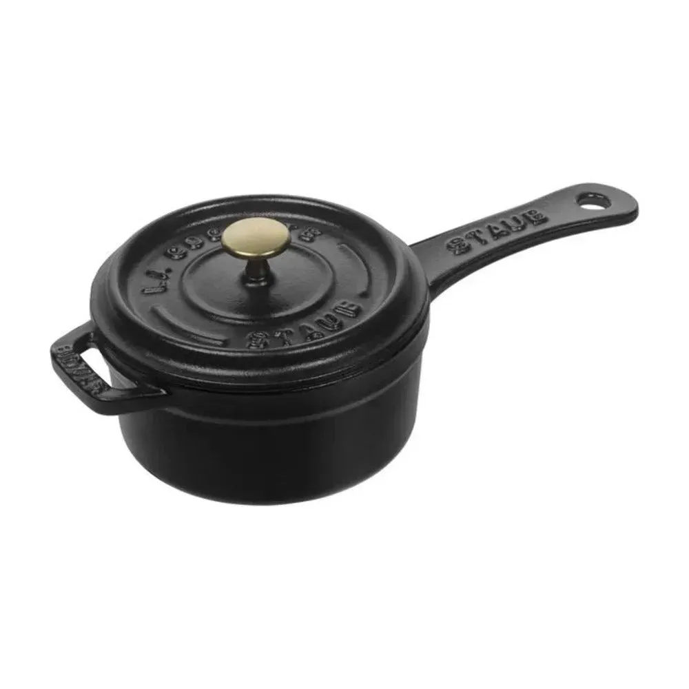 Staub 1004093 0.25-qt Cast Iron Mini Saucepan with Lid, Black