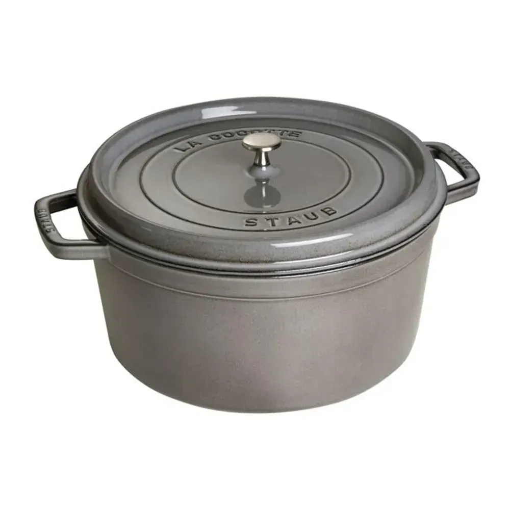 Staub 1004230 9-qt Cast Iron Round Cocotte with Lid, Graphite Grey
