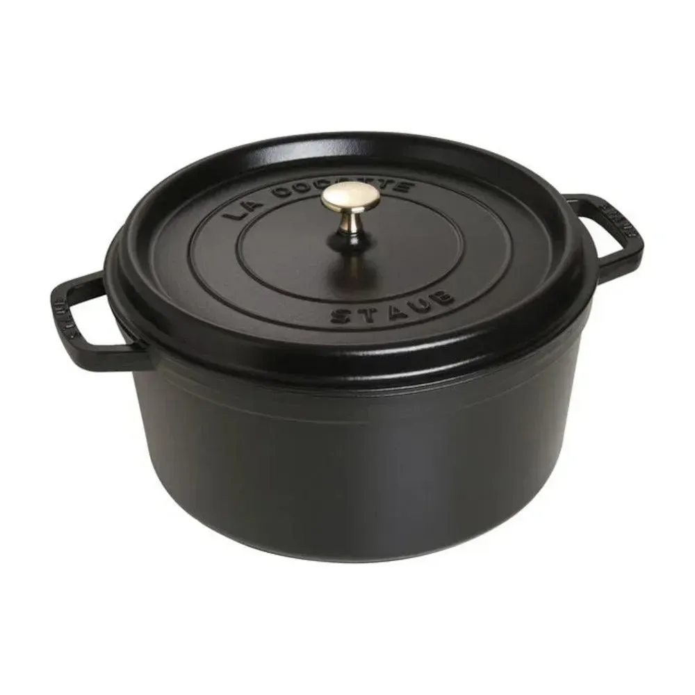 Staub 1004232 9-qt Cast Iron Round Cocotte with Lid, Black