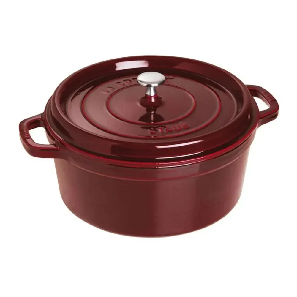 Staub 1004234 9-qt Cast Iron Round Cocotte with Lid, Grenadine