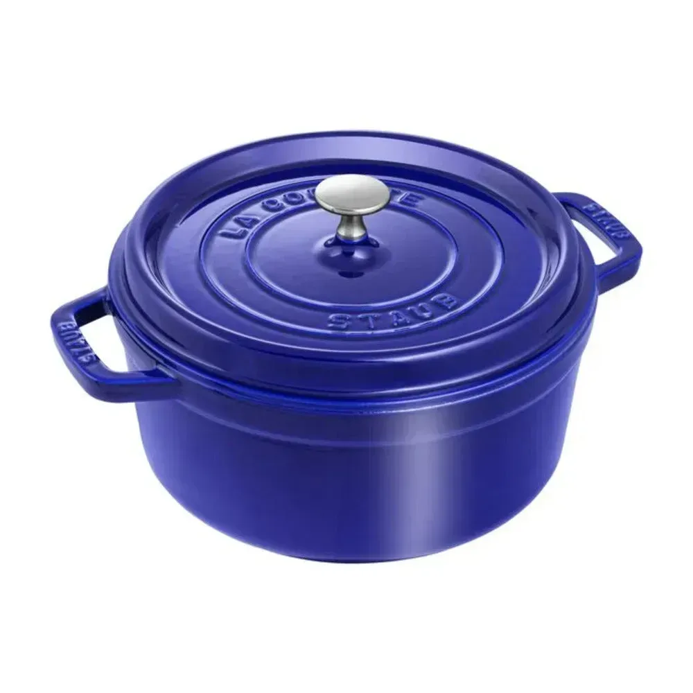 Staub 1004297 4-qt Cast Iron Round Cocotte with Lid, Dark Blue