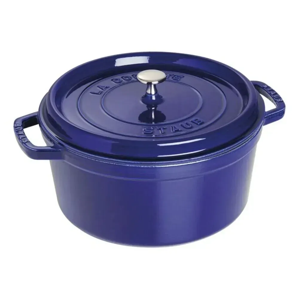 Staub 1004301 7-qt Cast Iron Round Cocotte with Lid, Dark Blue