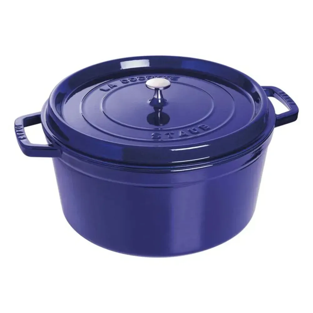 Staub 1004303 9-qt Cast Iron Round Cocotte with Lid, Dark Blue