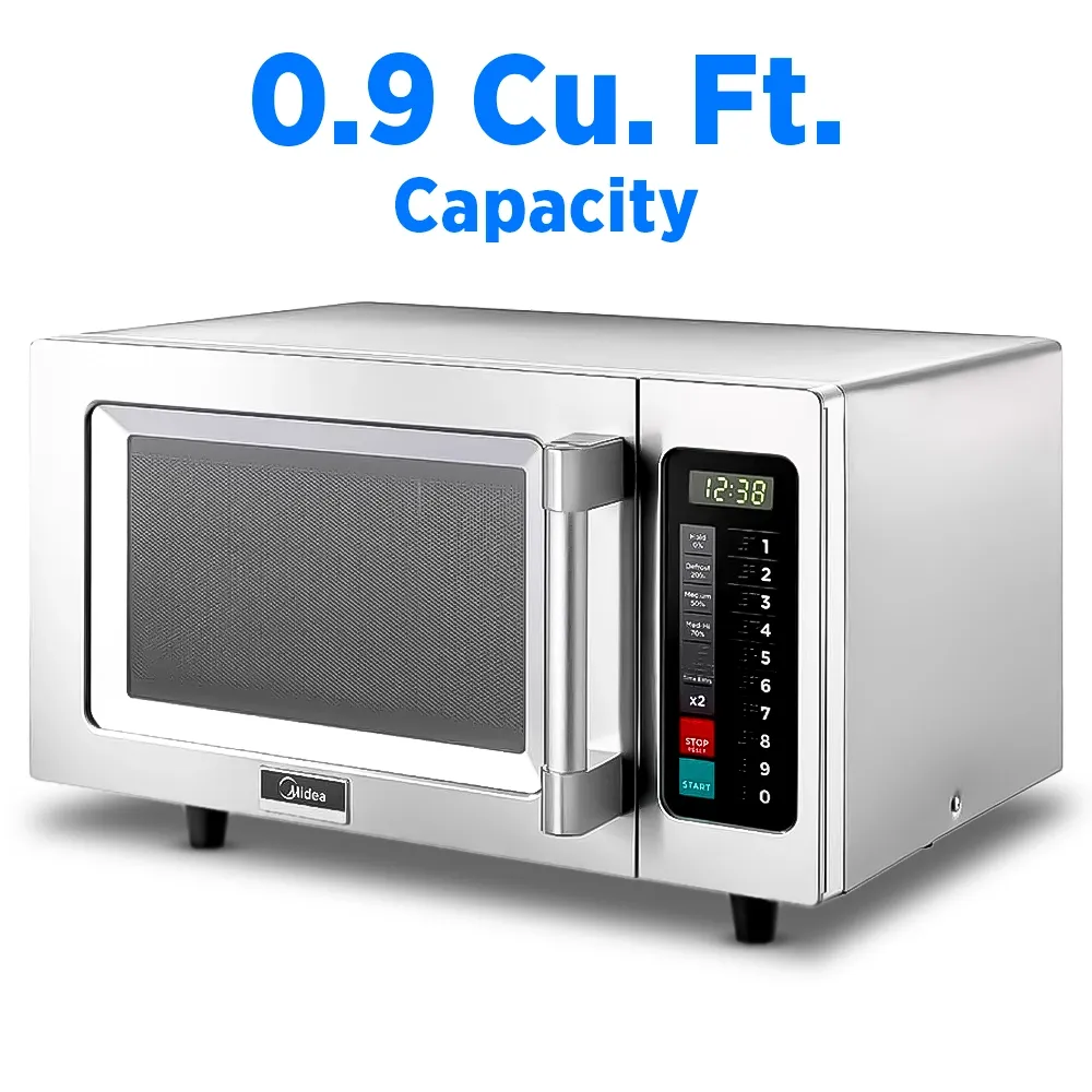 Midea sleek stainless microwave with smart touch pad, compact interior, and precise heating delivers fast, efficient meal preparation in any kitchen.