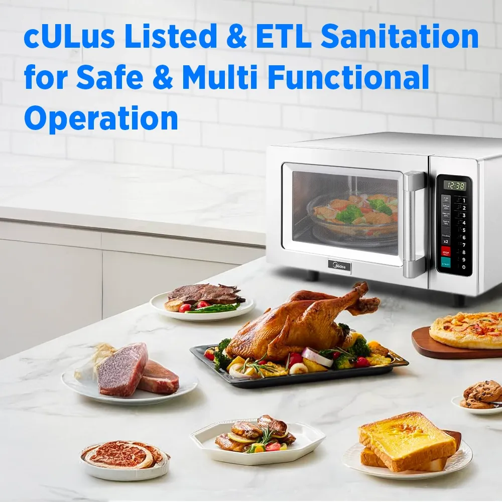 Midea sleek stainless microwave with smart touch pad, compact interior, and precise heating delivers fast, efficient meal preparation in any kitchen.