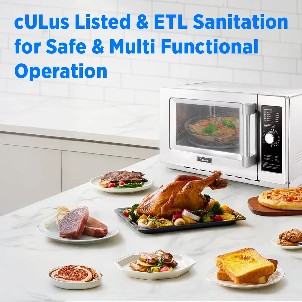 Midea classic stainless microwave with dial control, efficient power, roomy capacity, and timeless design for consistent cooking results.