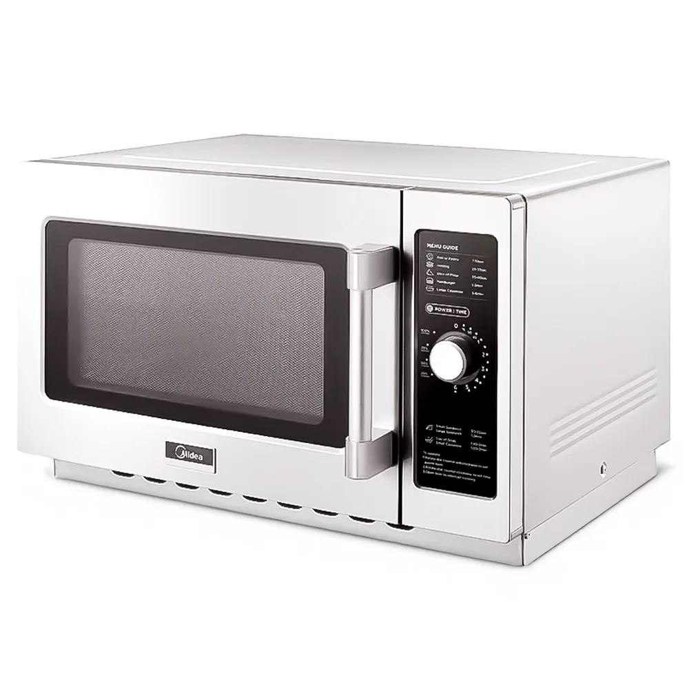 Midea classic stainless microwave with dial control, efficient power, roomy capacity, and timeless design for consistent cooking results.