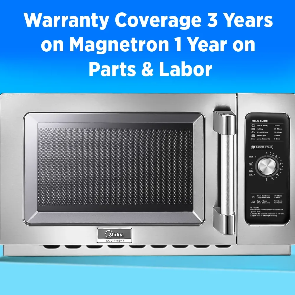 Midea classic stainless microwave with dial control, efficient power, roomy capacity, and timeless design for consistent cooking results.