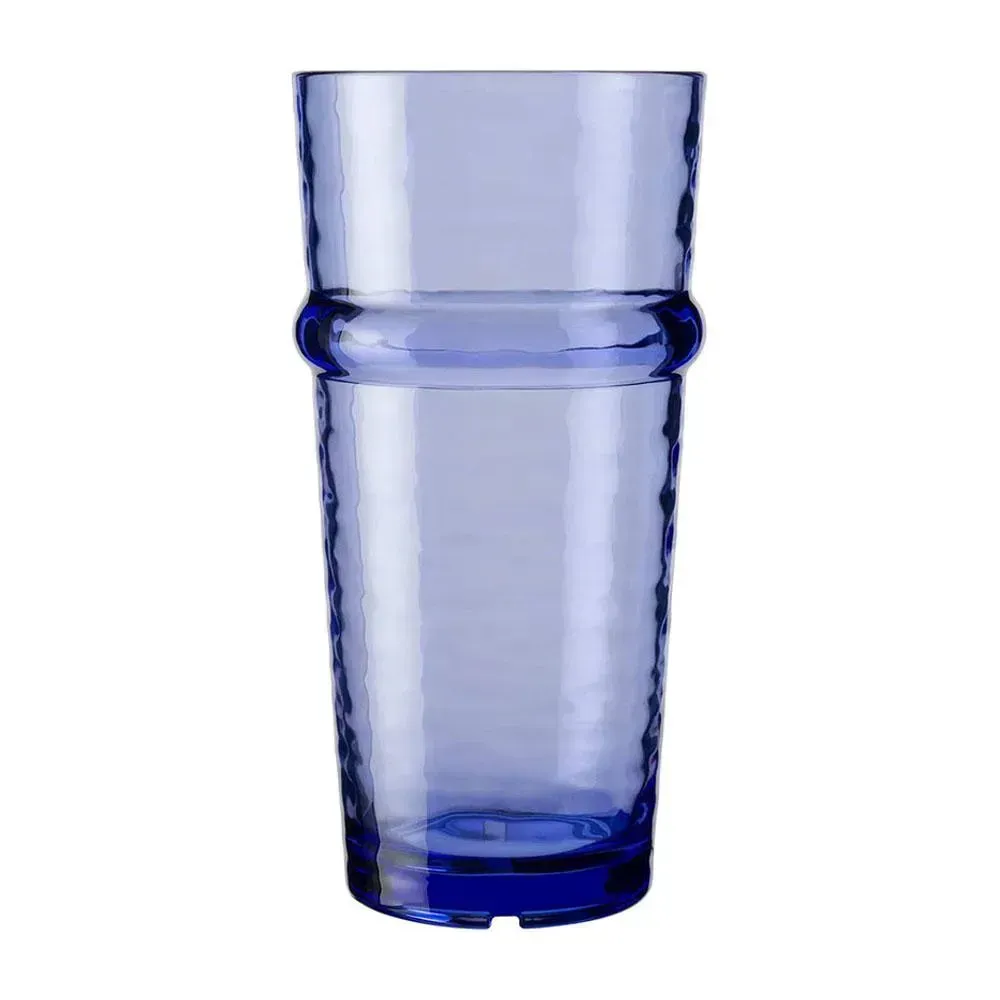 Blue tinted cooler glass by Libbey with a wide mouth and smooth curves, perfect for refreshing beverage service in casual or outdoor settings.