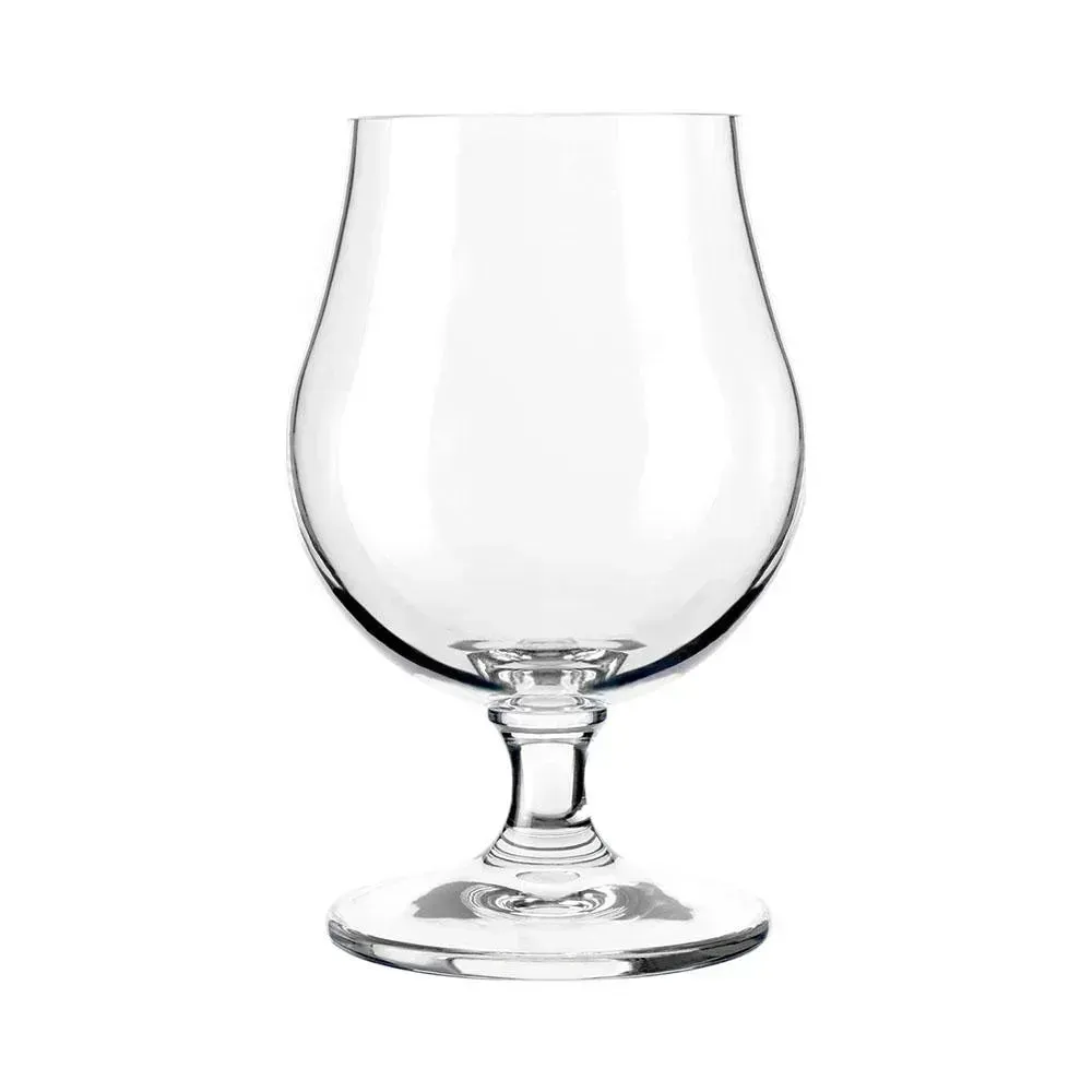 Clear tulip shaped Belgian beer glass from Libbey enhances aroma and flavor, ideal for serving specialty beers in bars, breweries, or tastings.