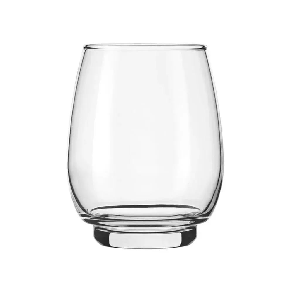 Orbital beverage glass by Libbey with a stackable shape and elegant design, combines practical storage with stylish casual dining appeal.
