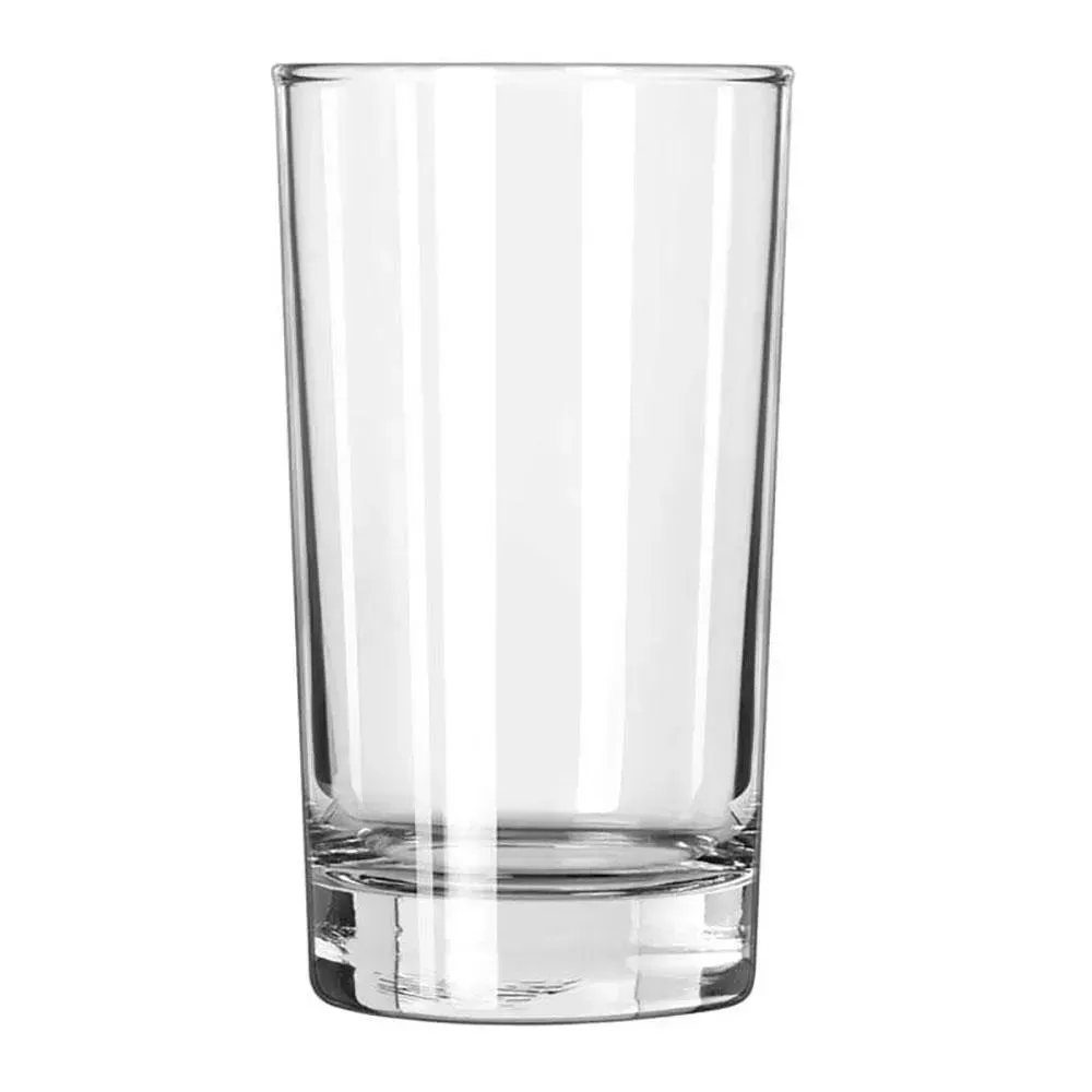 Slim highball glass from Libbey with a sturdy weighted base, ideal for serving sodas, cocktails, or mixed drinks in restaurants, bars, or cafés.
