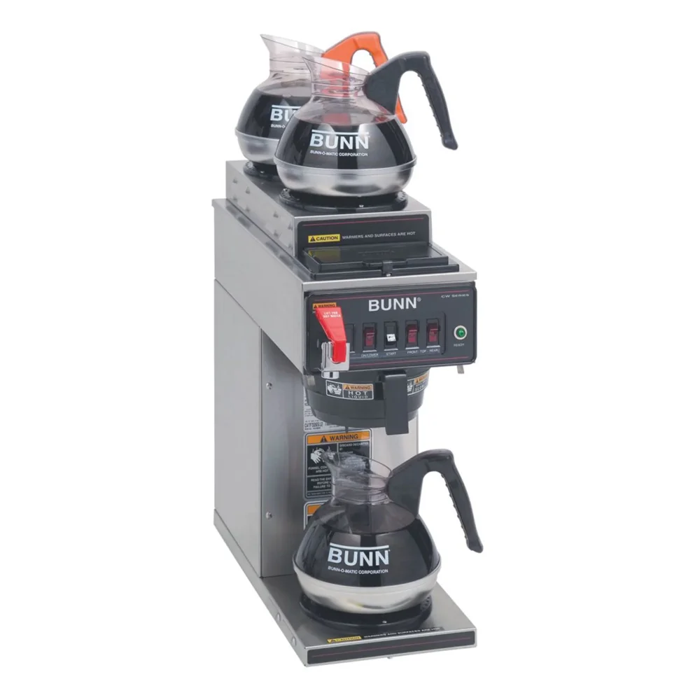 Bunn CWTF15-3 Automatic Coffee Brewer, 2 Upper/1 Lower Warmer, Plastic Funnel, 3.9 gal/hr