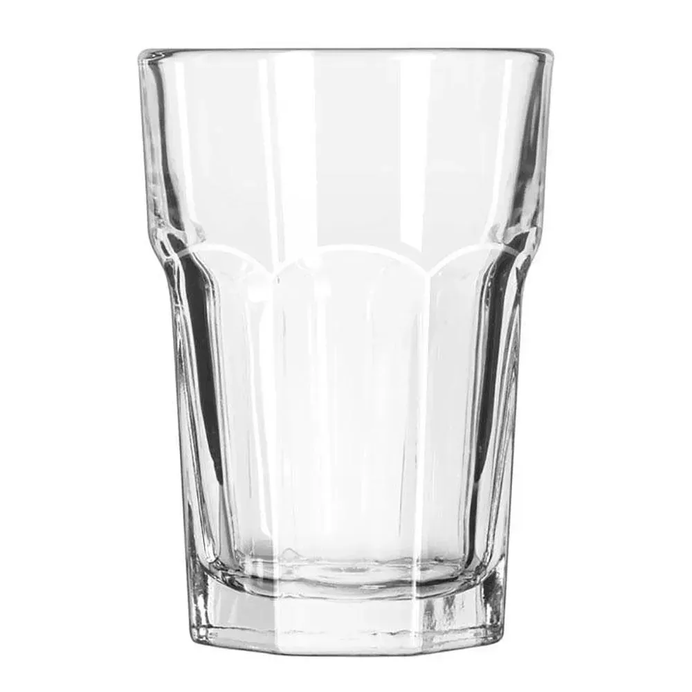 Tall Gibraltar beverage glass from Libbey with a thick paneled design, perfect for serving lemonade, iced tea, or water in bars or restaurants.