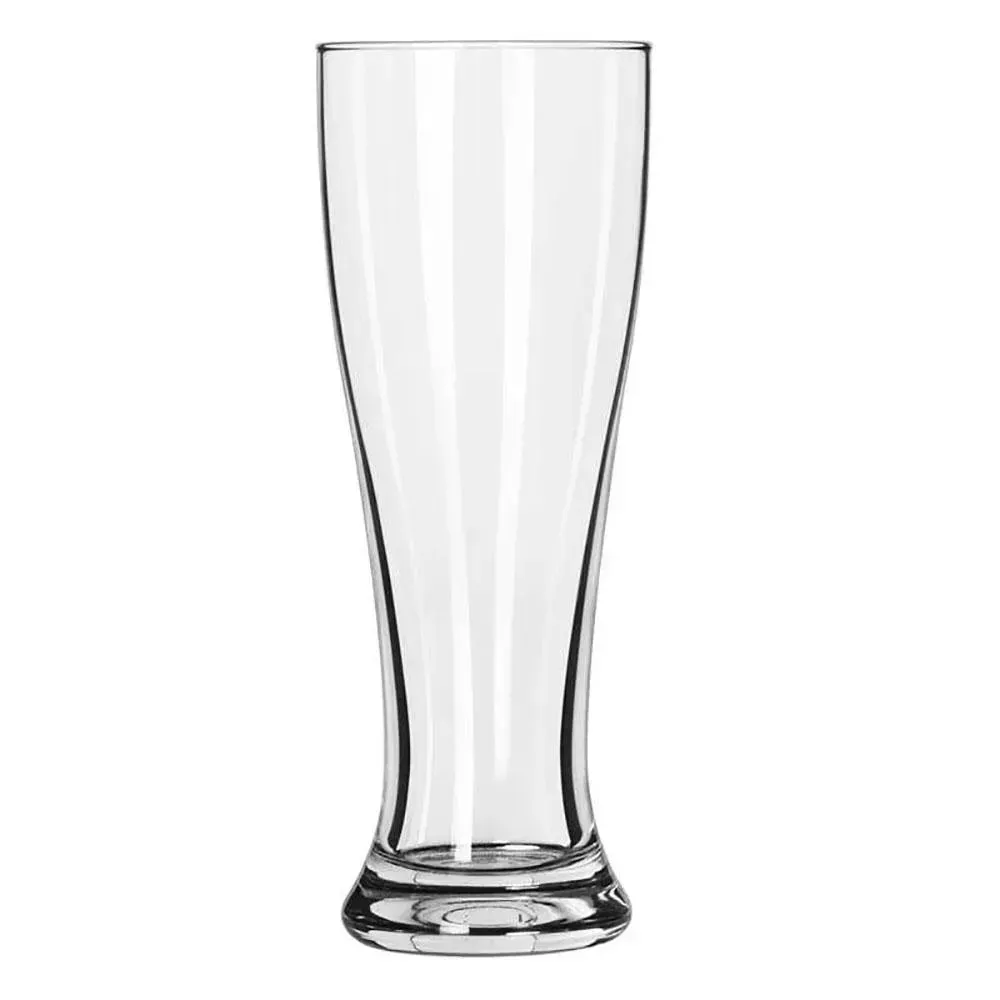 Classic giant pilsner glass by Libbey with a flared top and tall bowl, perfect for draft beer service at bars, catered events, or restaurants.