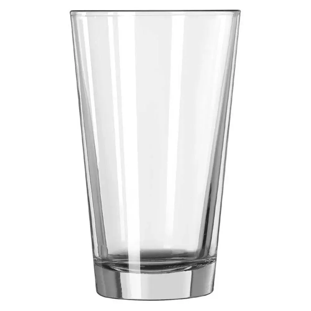 Tall Restaurant Basics mixing glass from Libbey with a durable tempered rim, ideal for bar service, beer pours, or custom branding applications.