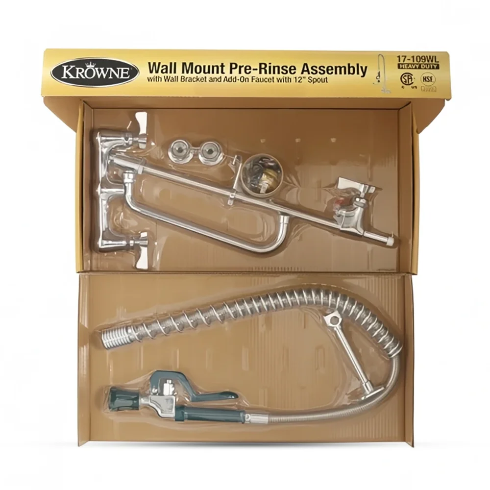 Krowne 17-109WL 36"H Wall Mounted Pre Rinse Faucet - 1 1/5 GPM, Base with Nozzle
