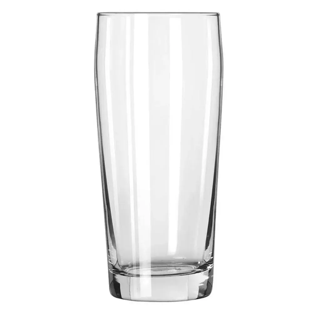 Customizable pub glass by Libbey with a curved profile and sturdy base, ideal for serving beer, cider, or house beverages in restaurants.