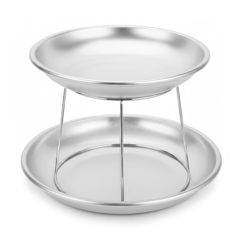 ServeCraft Series 2-Tier Seafood Tower Set with Small Aluminum Trays and Stand