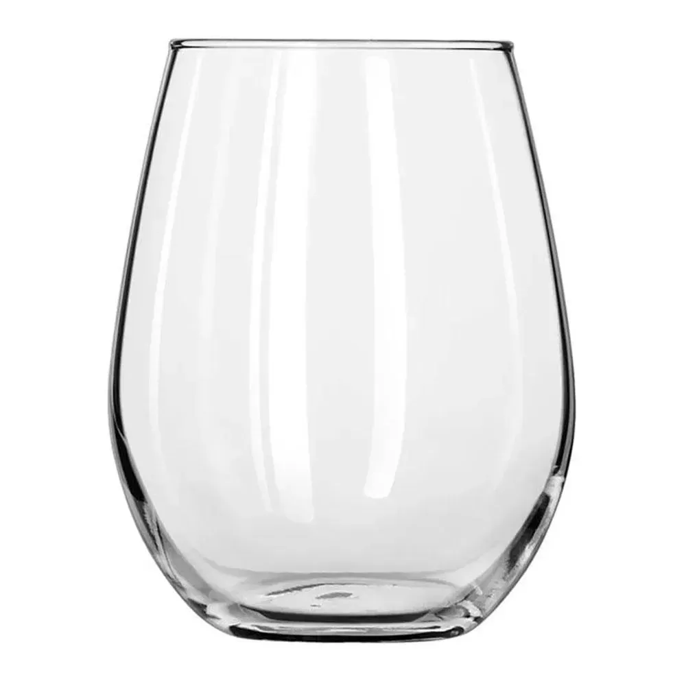 Stemless white wine glass from Libbey with a smooth design and customization area, perfect for catered events, parties, or relaxed wine service.