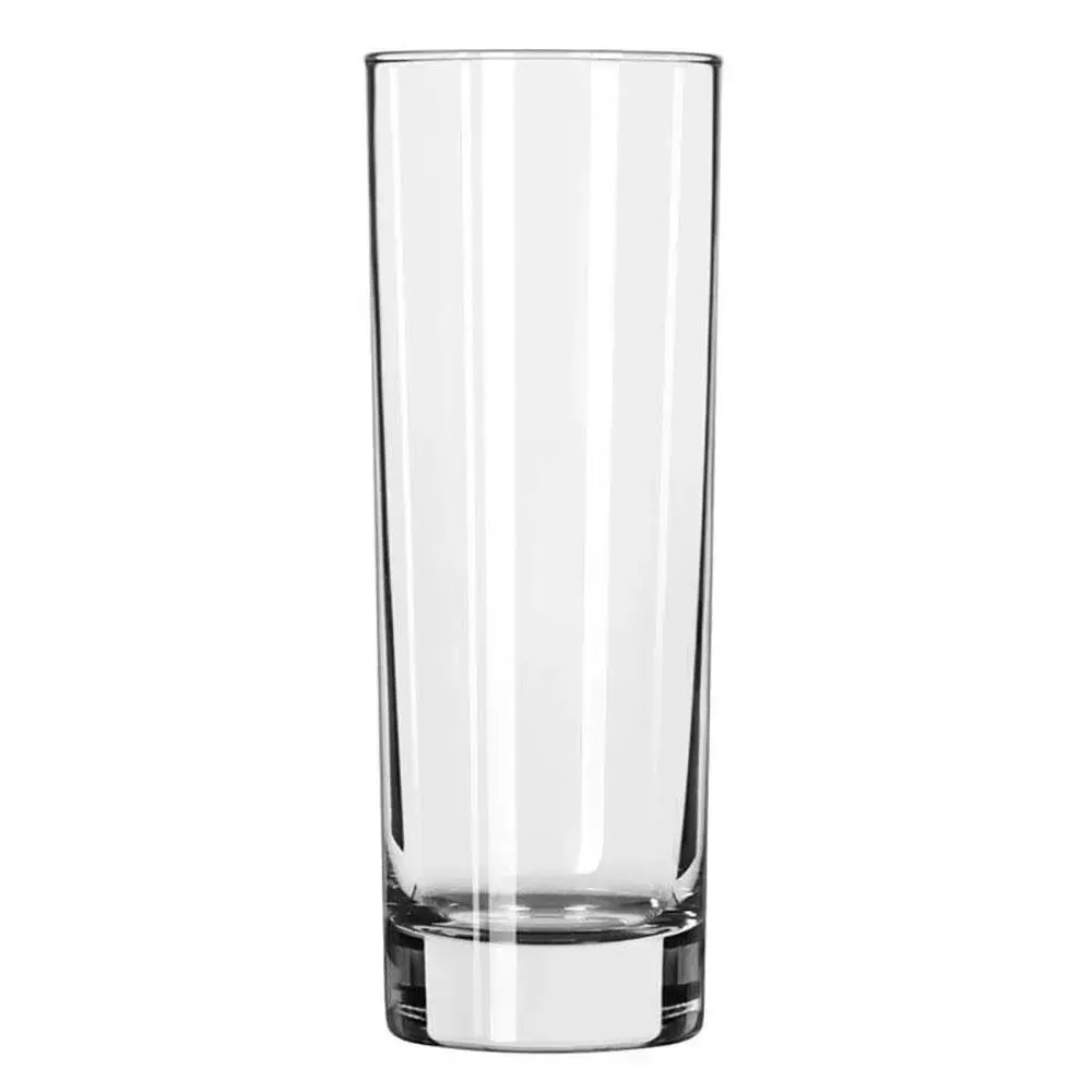 Tall Chicago highball glass from Libbey with a clear customizable surface, great for cocktails, mocktails, or soda service in dining settings.